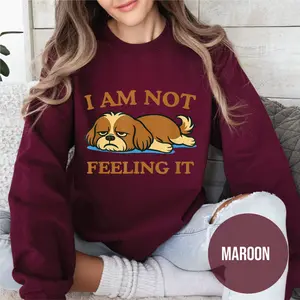 Funny Shih Tzu Sweatshirt – Lazy Grumpy Dog Cartoon Graphic Pullover, Unisex Cozy Top