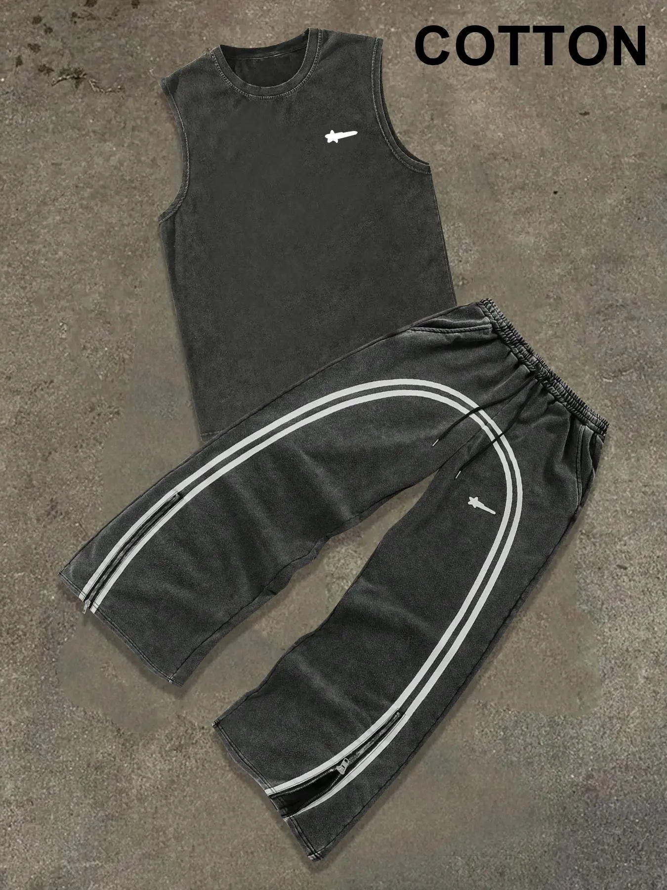 Men's Letter Print Tank Top & Tracksuit Pants Two-Piece Set, Regular Fit Sleeveless Top & Jogger Pants, Casual Summer Outfits Clothes Set for Men, Streetwear Tracksuit Set, Casual Sportswear Outfit, Sports Casual Wear, Casual Sporty Design, Cotton