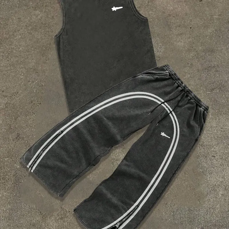 Men's Letter Print Tank Top & Tracksuit Pants Two-Piece Set, Regular Fit Sleeveless Top & Jogger Pants, Casual Summer Outfits Clothes Set for Men, Streetwear Tracksuit Set, Casual Sportswear Outfit, Sports Casual Wear, Casual Sporty Design, Cotton