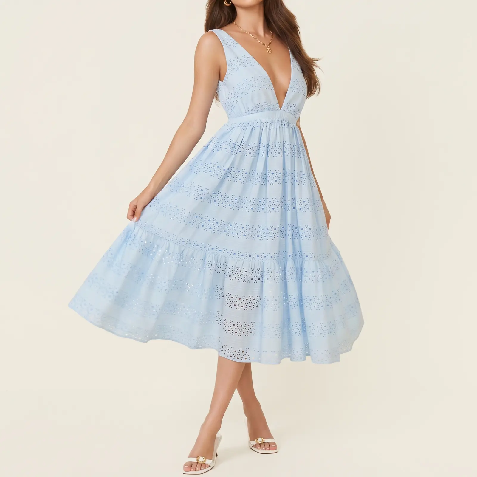 Hello Molly Ibiza Escape Embroidered Midi Dress Blue Midi Dress Wedding Guest Dresses