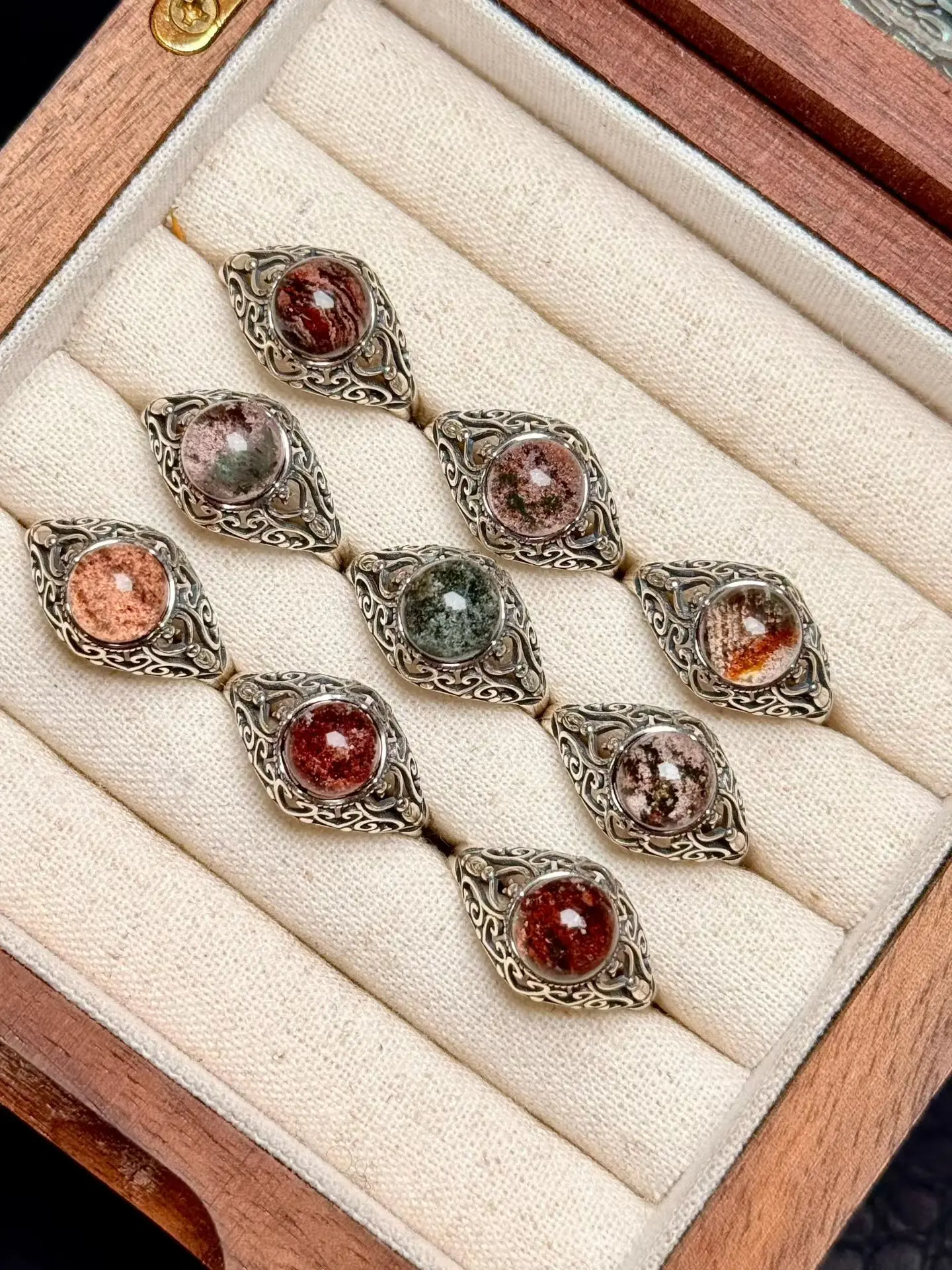 Suvi(8013)gc.S925 Vintage Garden Quartz Ring ( adjustable )