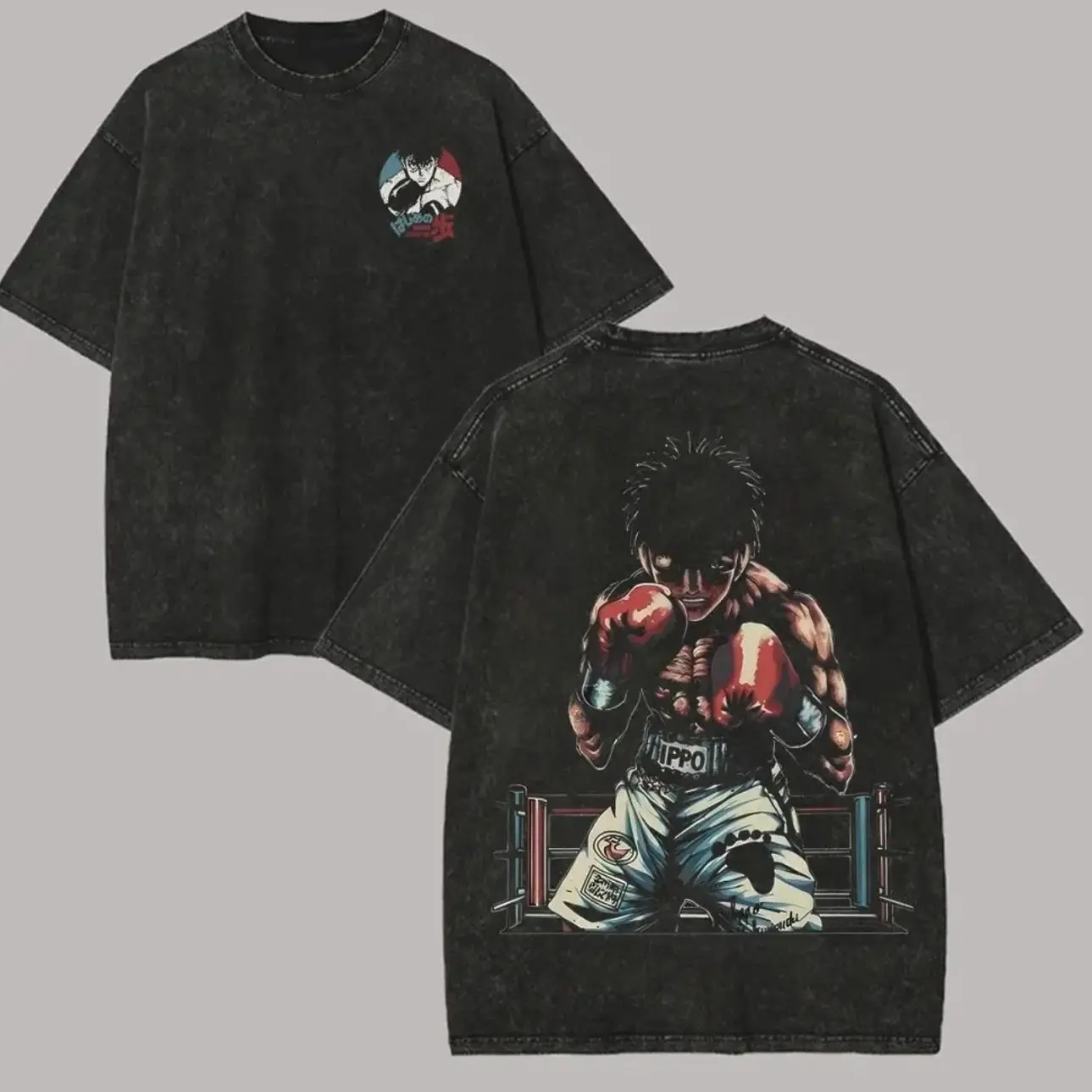 Vintage Hajime No Ippo T-Shirt, Unisex Washed Graphic Print Top, Comfortable Short-Sleeve Everyday Streetwear 0D0