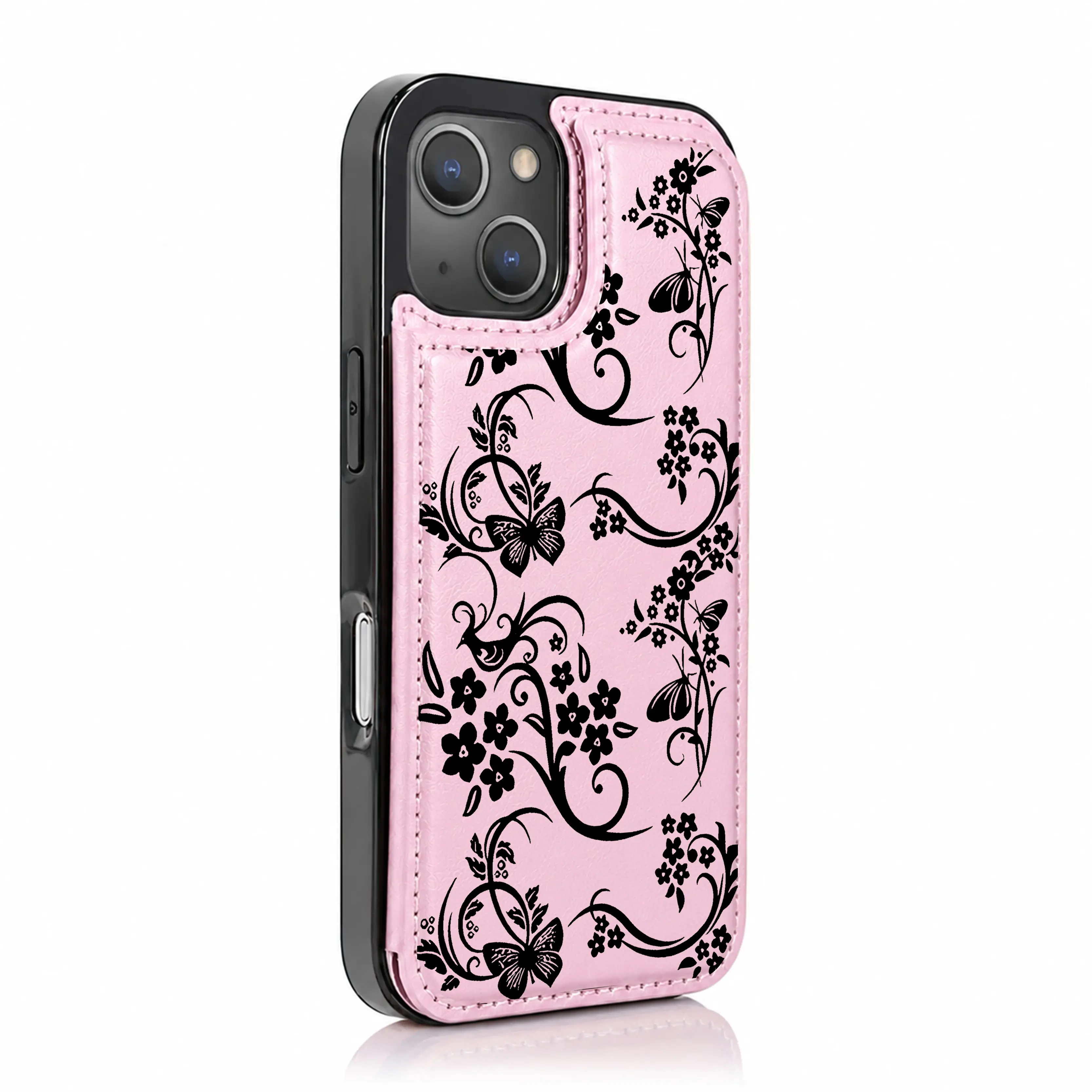 Elegant Floral Vines Pattern Leather Wallet Phone case for iPhone Samsung 17Pro Max Air 16Plus 15 14 13 12 Galaxy S25 S24 S23 S22cases,Magnetic Flip Folio Cover with Card Holder, Shockproof Drop Protection, Designed for Women.