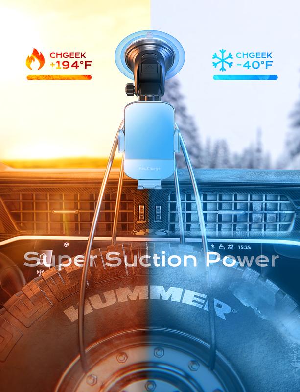 CHGeek Wireless Car Charger, 15W Fast Charging Auto-Clamping Car Adapter Cellphone Mount Phone Holder