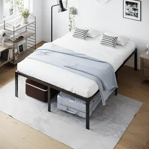 VINGLI Twin/Full/Queen/King Size Bed Frame 12/14/16/18 Inch Platform Bed Metal Mattress Foundation,Heavy Duty Steel Slat Support,No Box Spring Needed Upolstered Storage Headboard Sleek Design