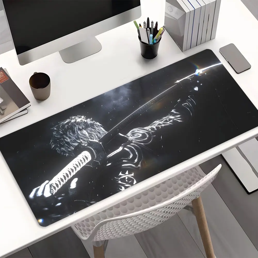 Cool Japanese Samurai Neon Sword Pattern Large Gaming Mouse Pad, Gaming Desk Accessory, Desktop Protection Pad, Washable Rubber Non-Slip Lock Edge Multi-Size Pad Suitable For Home Office, Desk Decor, Desk Accessories, Computer Accessories For Desk