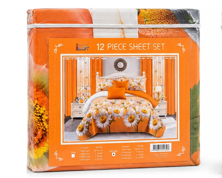 Sunflower Bloom Orange 12-Piece Bed Sheet Set