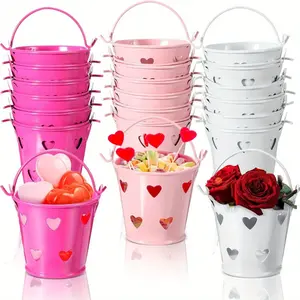 10PCS Mini Heart Shaped Metal Bucket Set, Wedding Gift Favor Pails with Handles, Decorative Party Buckets for Candy Snacks, DIY Craft Projects, School Games, Photo Props and Romantic Festival Decor, Random Colors