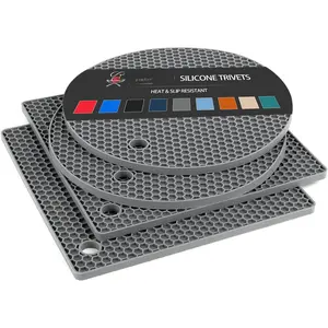 Trivets For Hot Dishes - Pads Kitchen  Silicone Pot Holders Pots And Pans Mats Countertops Table Flexible Easy To Wash Dry Grey