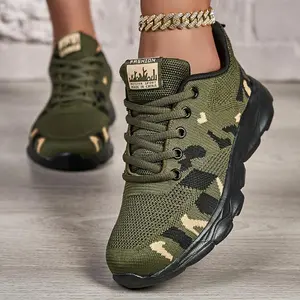 Women's camouflage running shoes - lightweight, breathable, durable fabric - stylish lace up design, suitable for outdoor activities