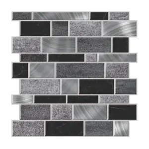Silver and Black Mosaics Peel and Stick Wallpaper Tiles - 24 Pack