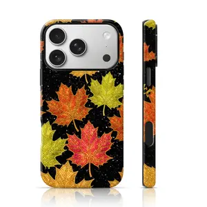 Pointillism Maple Leaf Print Design Phone Cover 360 Protection for iPhone 17 Pro Max/16 Pro Max /15Pro Max 15/14/13/12 & Samsung S26 /S25Ultra Trendy Personalized Phone Case
