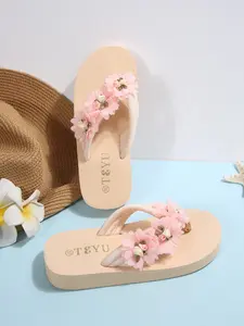 Women's Floral Design Thick Sole Sandals, Elegant Fashion Casual Beach Shoes, Comfortable Summer Footwear for Daily Wear