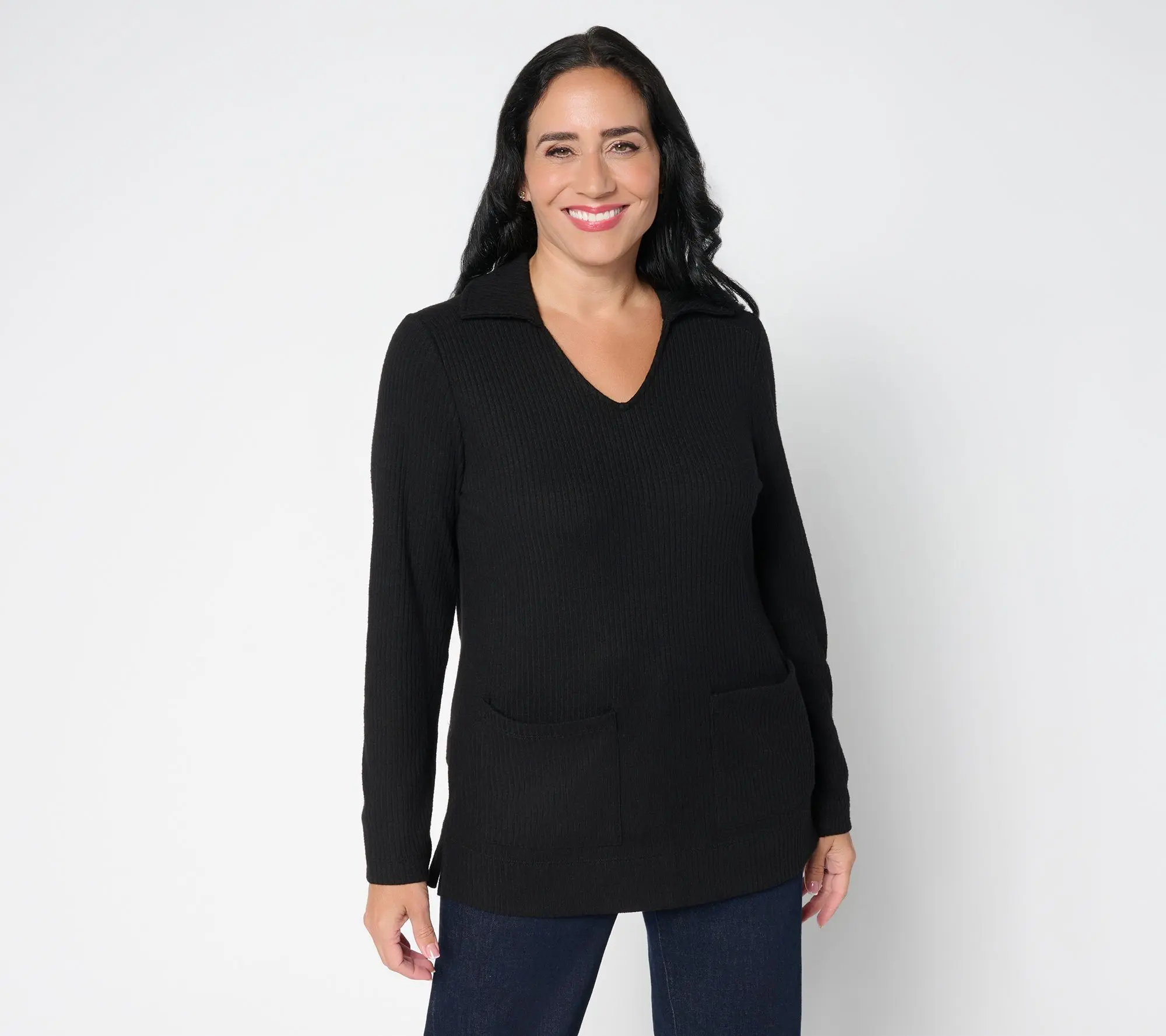 Susan Graver Lifestyle Petite Rib Knit Tunic with Collar Susan Graver Lifestyle Petite Rib Knit Tunic with Collar