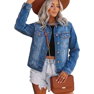 2026 Denim Jacket for Women Stretchy Fitted with 2 Pockets – Lightweight Trendy Jean Jacket