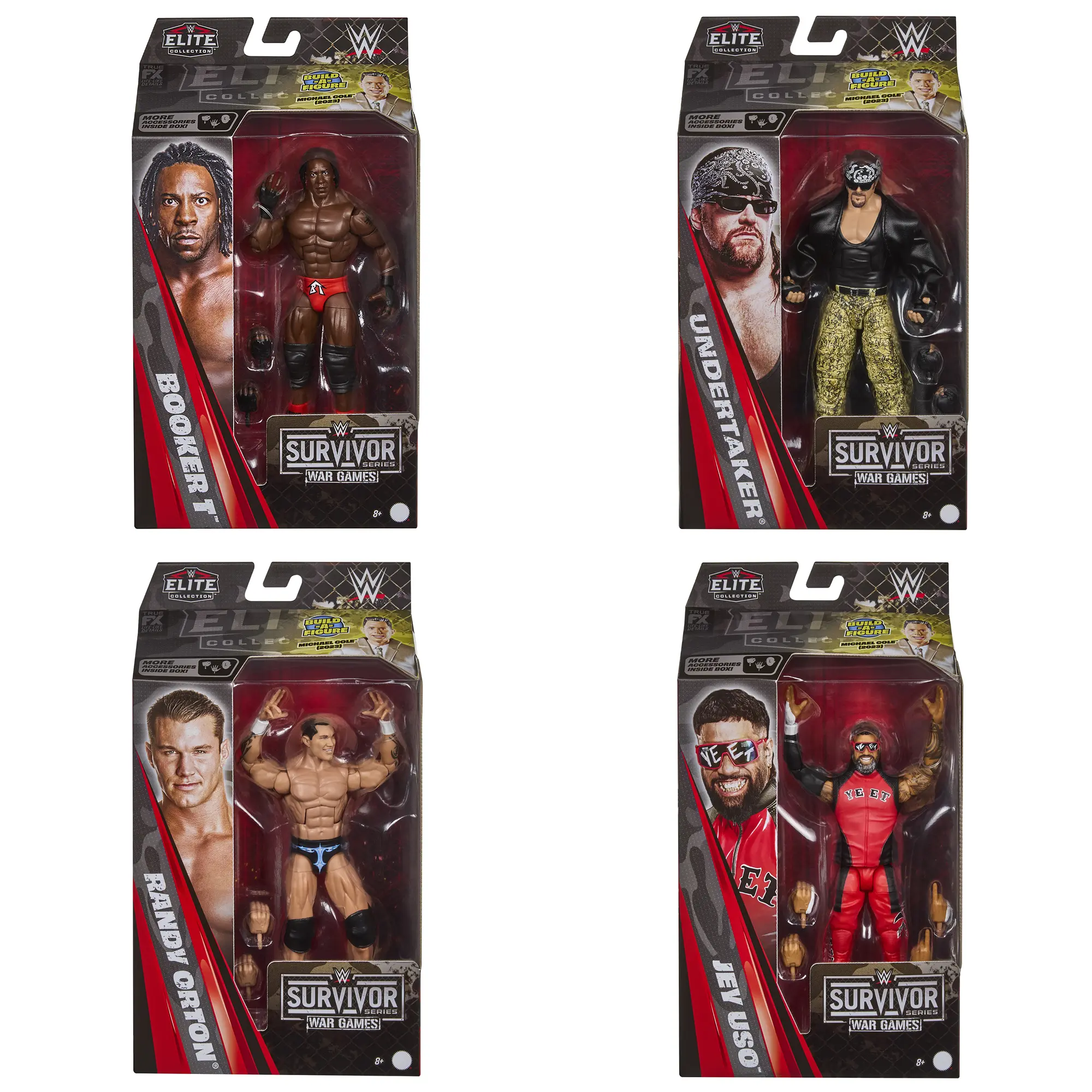 WWE Elite Survivor Series 2026 - Set of 4 (Jey Uso, Undertaker, Randy Orton & Booker T) Mattel WWE Toy Wrestling Action Figures
