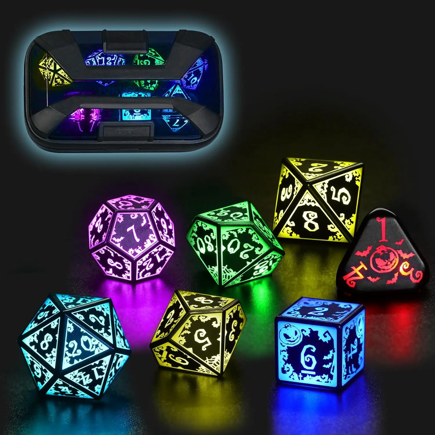 FONVGOGO Wireless Light Up Dice Set D and D RGB for Dungeons and Dragons,Cool LED DND Dice with Charging Box Rechargeable 7 Color Polyhedral Role Playing Dice for DND Gifts RPG(Astral Shard Black)