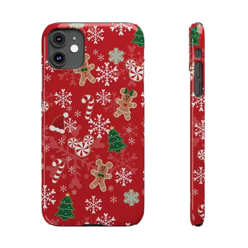 Slim Phone Case - MVMCP Mickey's Very Merry Christmas Party - Red Gingerbread Peppermint Mickey Minnie for Iphone 11 12 13 14 15 16 17 Pro Max Plus Mini, Samsung Model
