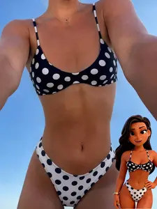 Timeless Black & White Polka Dot Print Bikini Set - Stretchy Two-Piece Swimwear with Reversible Design & Contrast Waistband, Must-Have Women’s Swimwear for Summer 2026