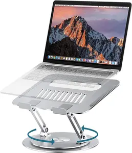 Desktop Laptop Cooling Stand — All-Metal Ergonomic Height-Increasing Computer Stand, 360° Rotatable Adjustable Foldable Design, Portable Heat Dissipation Bracket, Compatible with 10–17.3-inch Laptops, Gray