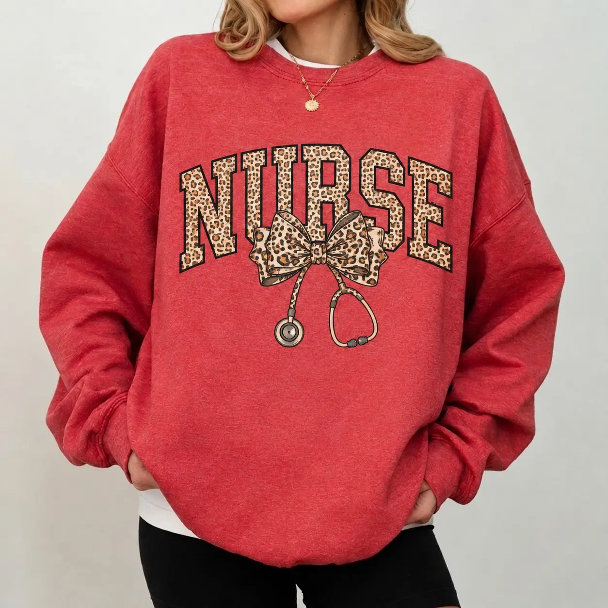 Nurse Leopard Print Stethoscope Sweatshirt, Cheetah Nurse Sweatshirt, Personalized Healthcare Worker Gift, Trendy Leopard Varsity Pullover for Nurses!