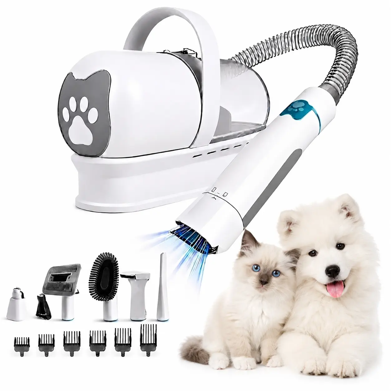 Heavy-Duty 7-in-1 Dog Grooming Vacuum for Double-Coated Breeds, High-Power Pet Shedding Kit with 400W Suction, 1L Dust Cup & Professional Clippers