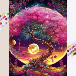 1pcs 5D DIY diamond painting kit, 5D diamond art set, DIY decoration, Dream Tree Moon diamond painting kit full round diamonds DIY, mosaic, diamond art, DIY art home decoration, suitable for Halloween and Christmas.