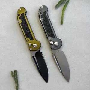 Folding Pocket Knives for EDC, D2 Steel Drop Point Half Serrated Blade with Black Finish, Lightweight Gray Aluminum Handle
