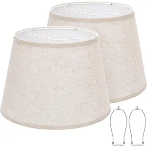 Set of 2 Large Drum Lamp Shades, 12"Top x 16"Bottom x 11"High, Beige Natural Linen Replacement Lampshades for Table & Floor Lamps, Spider with Harp Holders Included, Easy Assembly