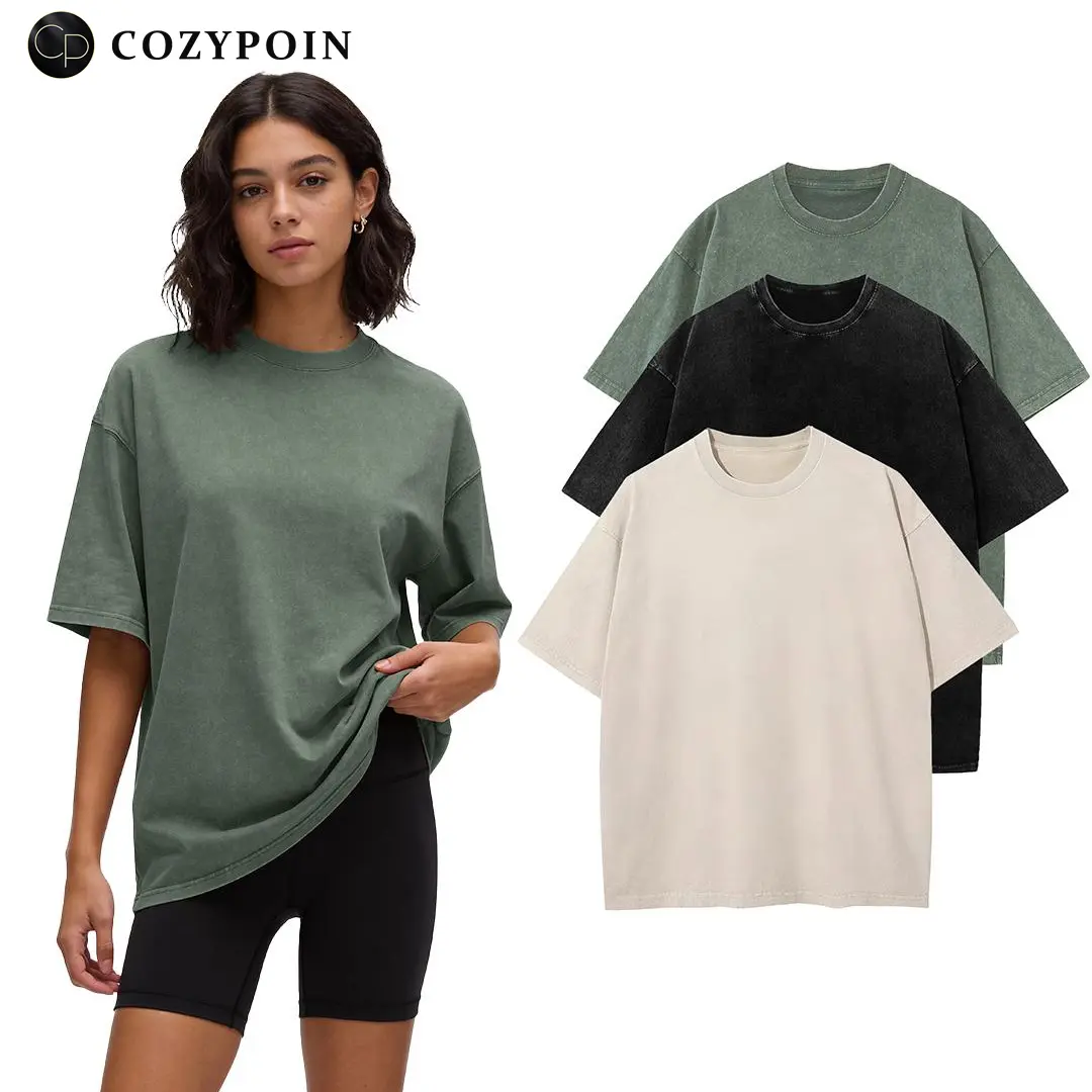 Women's 3-Pack Vintage T-Shirts, Acid Washed 100% Cotton Oversized Crewneck Tops, Basic Style Loose Fit Wardrobe Staples