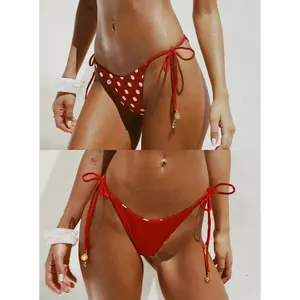 Glora Reversible Tie Side Bikini Bottoms Red Polka Dot