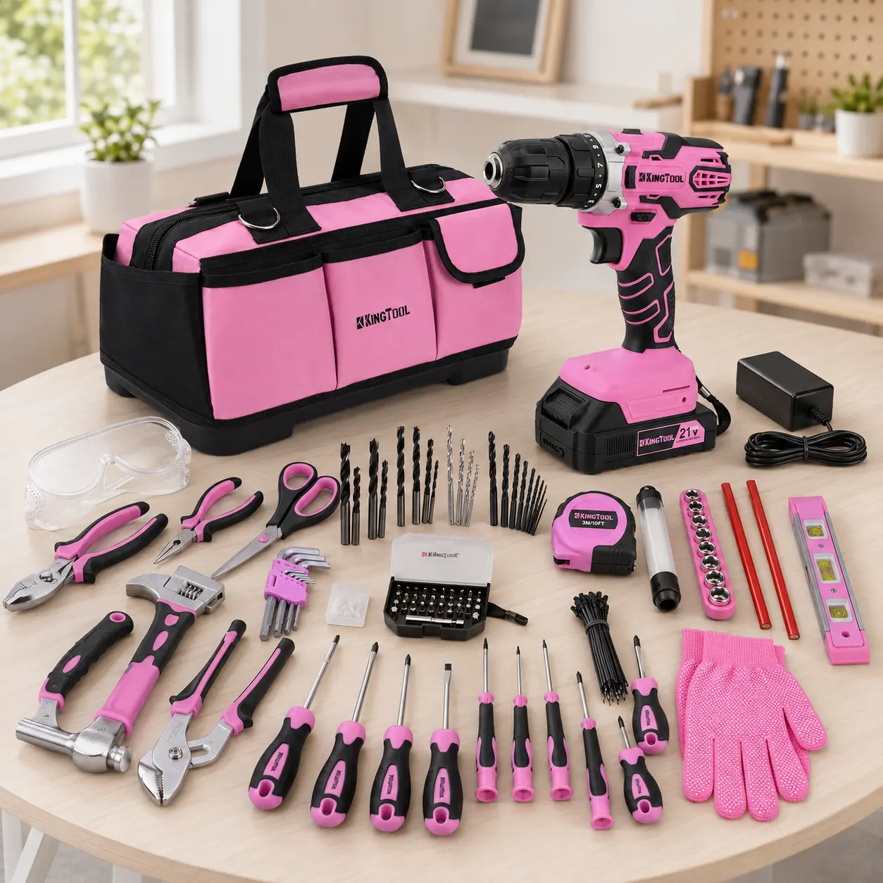 267-Piece Tool Kit Set - Pink Tool Set with 21V Cordless Pink Power Drill Driver, Tool kit for Women with Pink Tool Storage Bag, Womens Tool Kit for House, Perfect for Home DIY Projects toolupgrade