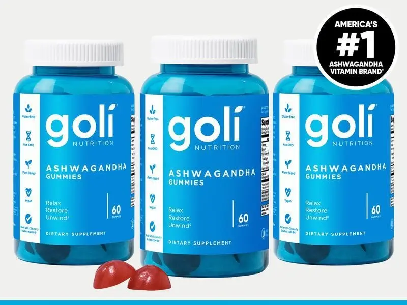 3 Bottles of Goli Ashwagandha & Vitamin D Gummy - Mixed Berry, KSM-66, Vegan, Plant Based, Non-GMO, Gluten & Gelatin Free