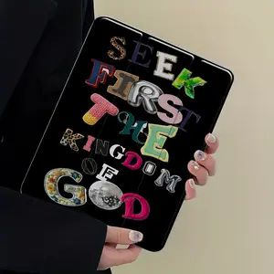 God Religious Art Design Three-Tier Stand iPad Case, iPad Accessories, Tablet Cover, Casing, Transparent Acrylic Hard Back, Pencil Slot & Charger Port, Fits iPad 7.9/10.2/10.9/11 inch, Shock-resistant Full Cover Case Suitable for Offices Schools Homes