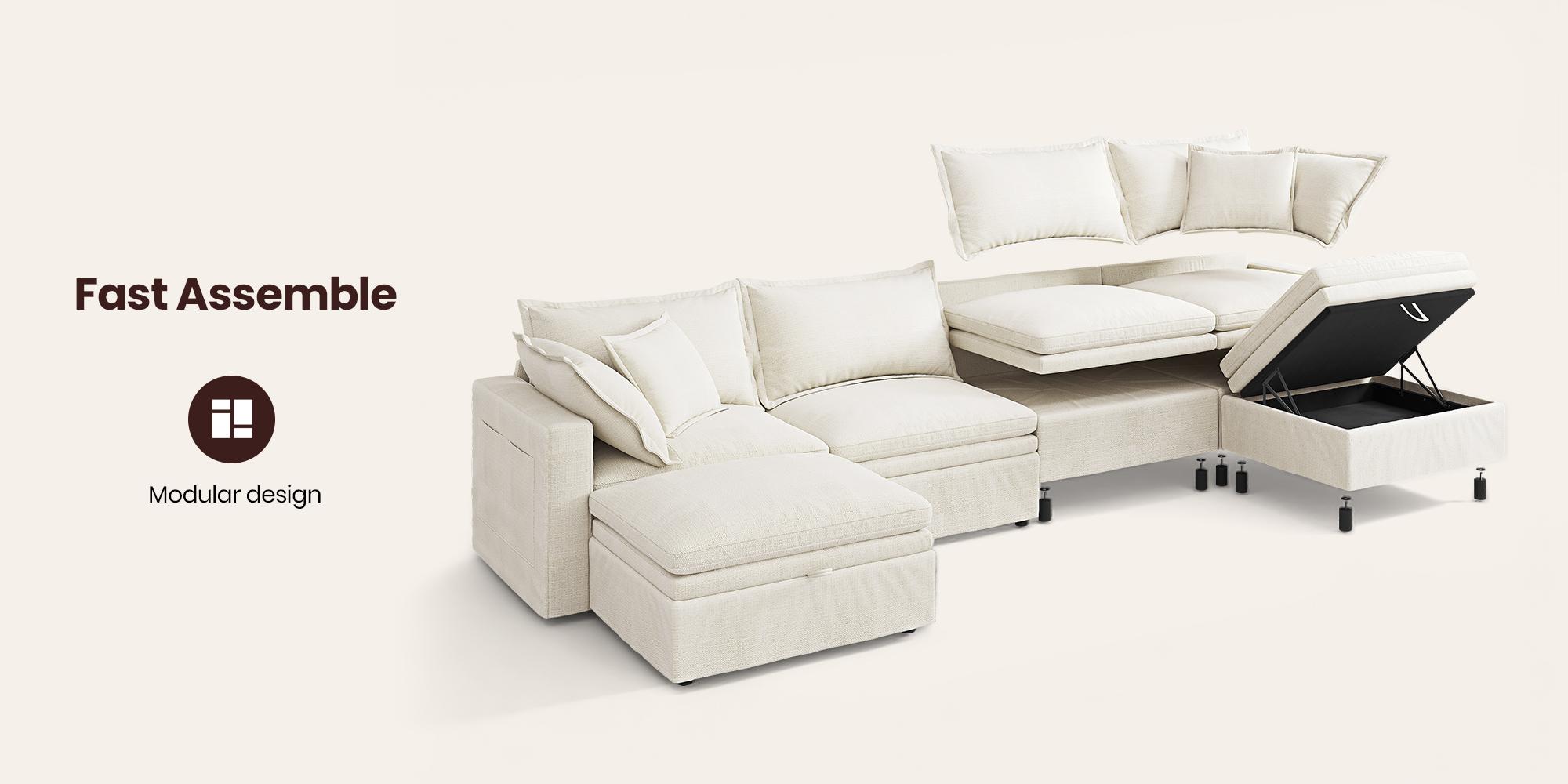 [2-3 Packages Shipping] 114.57-148.03" Cloud Couch, Oversized Modular Comfy Sofa for Living Room, L Shaped Sectional Couches with Detachable Sofa Cover, Storage Ottoman