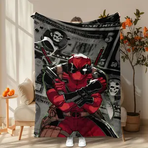 Deadpool Flannel Blanket with Vivid Comic - Style Print (Money & Skull Accents) - Super Soft & Skin - friendly, Long - Lasting & Quick - Drying, Machine Washable, Multi - Size for Bed, Sofa, Travel, Camping & Office Naps, Ideal Gift for Marvel Fans