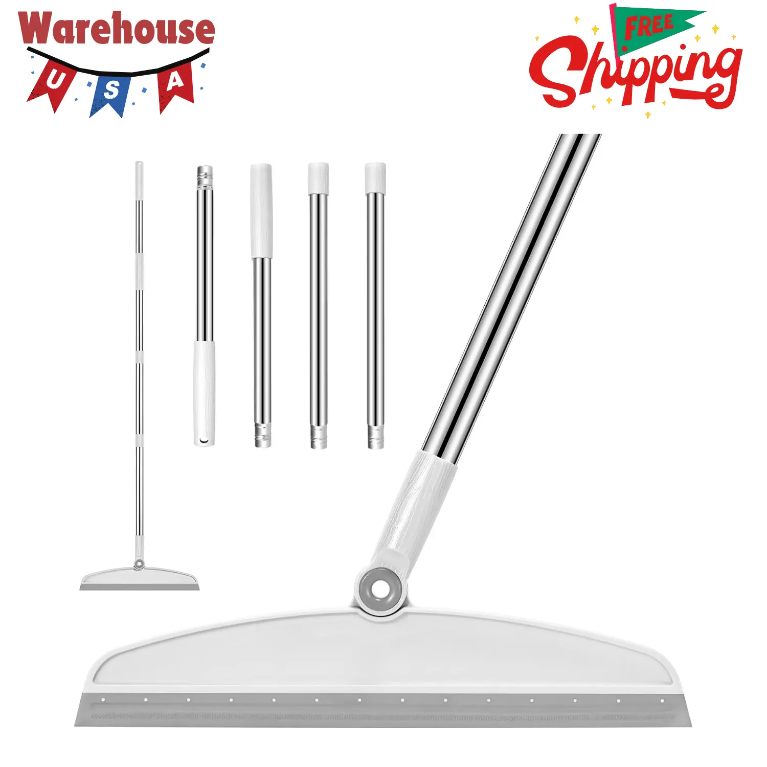 54 Inch Adjustable Long Handle Silicone Floor Squeegee