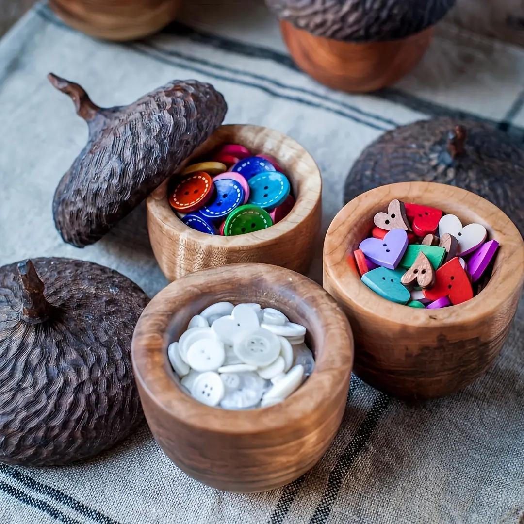 1pc Vintage Acorn Resin Storage Jar - Rustic Sculpted Home Decor, Oval Pine Cone Ornament with Flip Lid, Ideal for Home & Garden Organization