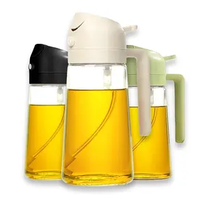 2026 Best-Selling 3-Piece 2-in-1 Oil Bottle Set, Glass Pour & Mist Sprayer for Culinary Oils, Smart Non-Drip Spout, Fresh Black Beige Green