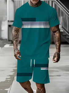Men's Casual Summer 3D Print T-Shirt and Shorts Set, Breathable and Comfortable, Outdoor Activities, Round Neck, Short Sleeve, Fitted Style