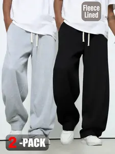 Men’s 2-Piece Warm Winter Pants Set – Classic Solid Color & Elastic Waist, Essential Comfort Wear Value Pack