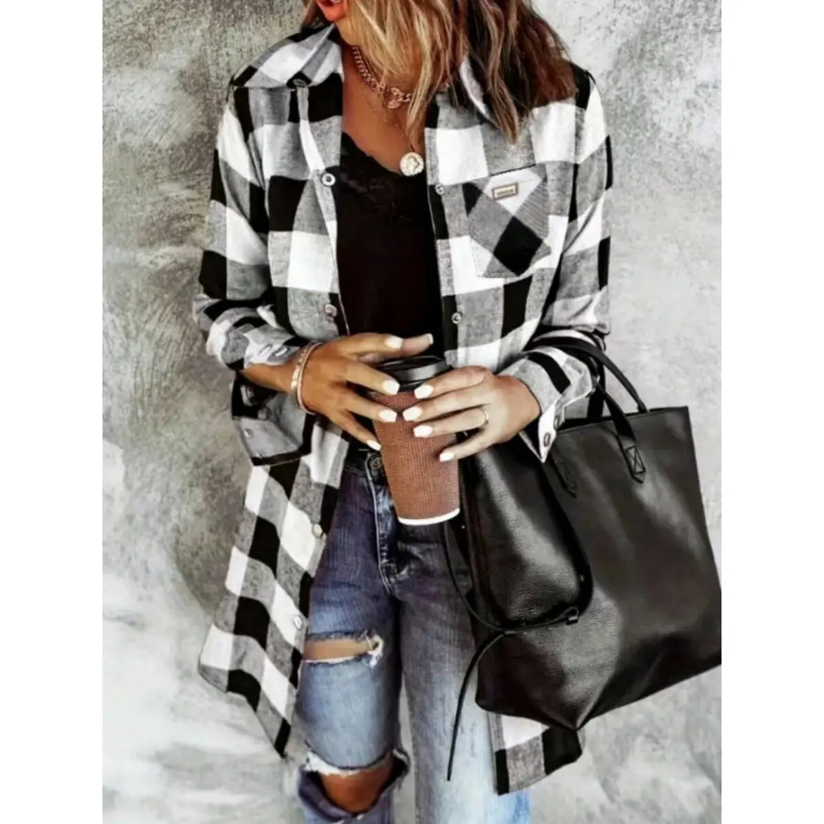 Flannel For Women Fall Fashion Long Sleeve Plaid Button Down Shirts Jacket Blouse Top With Pockets