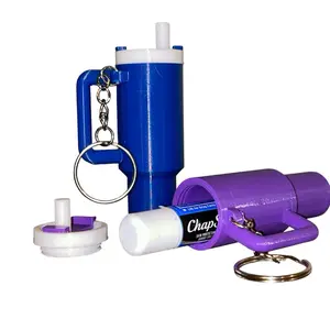 Tumbler Cup Lip Balm Holder Keychain Accessory - 3D Printed Multicolor 3 Inches Tall Portable Lip Balm Container with Keyring