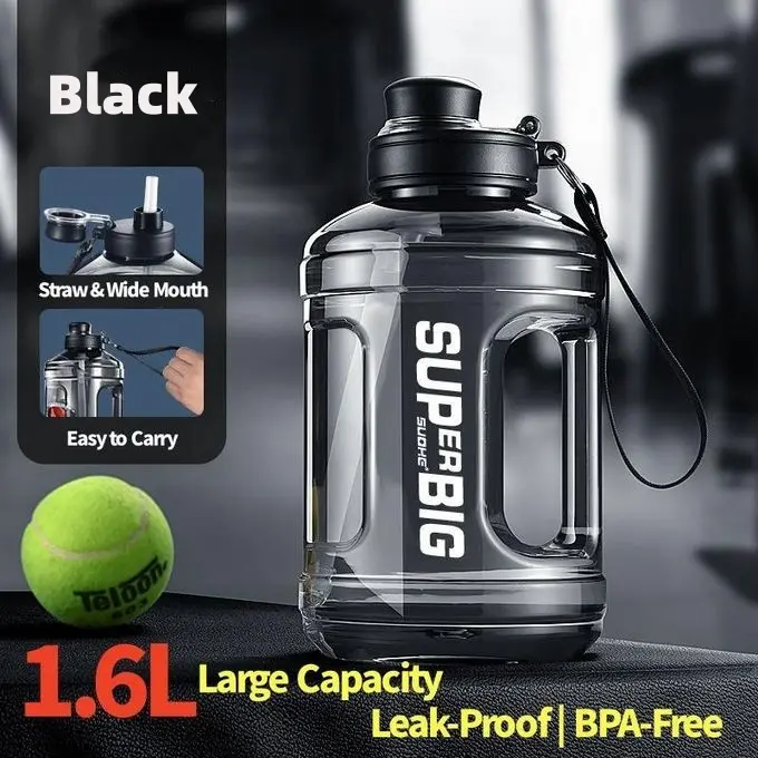 Motivational Water Bottle, Large Capacity Leakproof Water Jug with Straw & Time Marker, BPA-Free, Wide Mouth, Easy Carry Handle, Daily Hydration for Gym, Hiking, Travel & Office, Reusable Sports Bottle, Portable Washable