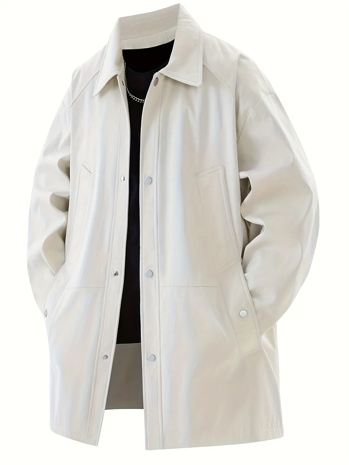 Men's casual long lapel soft shell jacket - button-down front jacket, chest pocket design, polyester lining, machine washable regular style, fashionable and simple shape, portable and durable, daily wear for outdoor enthusiasts