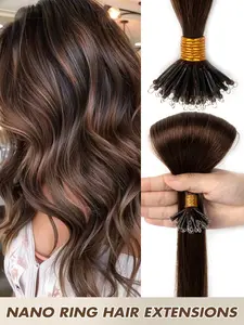 Nano Ring Hair Extensions Real Remy Human Hair Pre-Bonded Micro Beads in 24inch Length - Natural Straight Texture with Brown/Black/Blonde/Mix Color Options - Invisible Seamless Application for Luscious Salon Looks - Easy DIY Micro Links Hairpiece wit