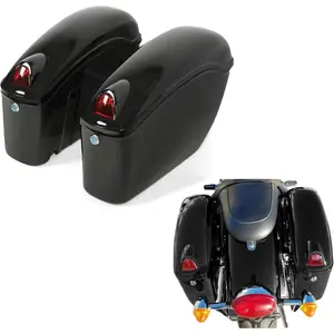 36L Motorcycle Hard Saddle Bags with Lock & Lights – Universal Luggage Trunk Pair for Yamaha, Honda Shadow, Kawasaki Vulcan, Victory, Suzuki Cruiser-TK