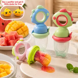 Designed specifically for teething infants and toddlers, this silicone fruit feeder is a squeeze-style, BPA-free self-feeding teething toy in the shape of a dinosaur. It is easy to clean and sterilize, helps with safe weaning, and comes with a free gift.