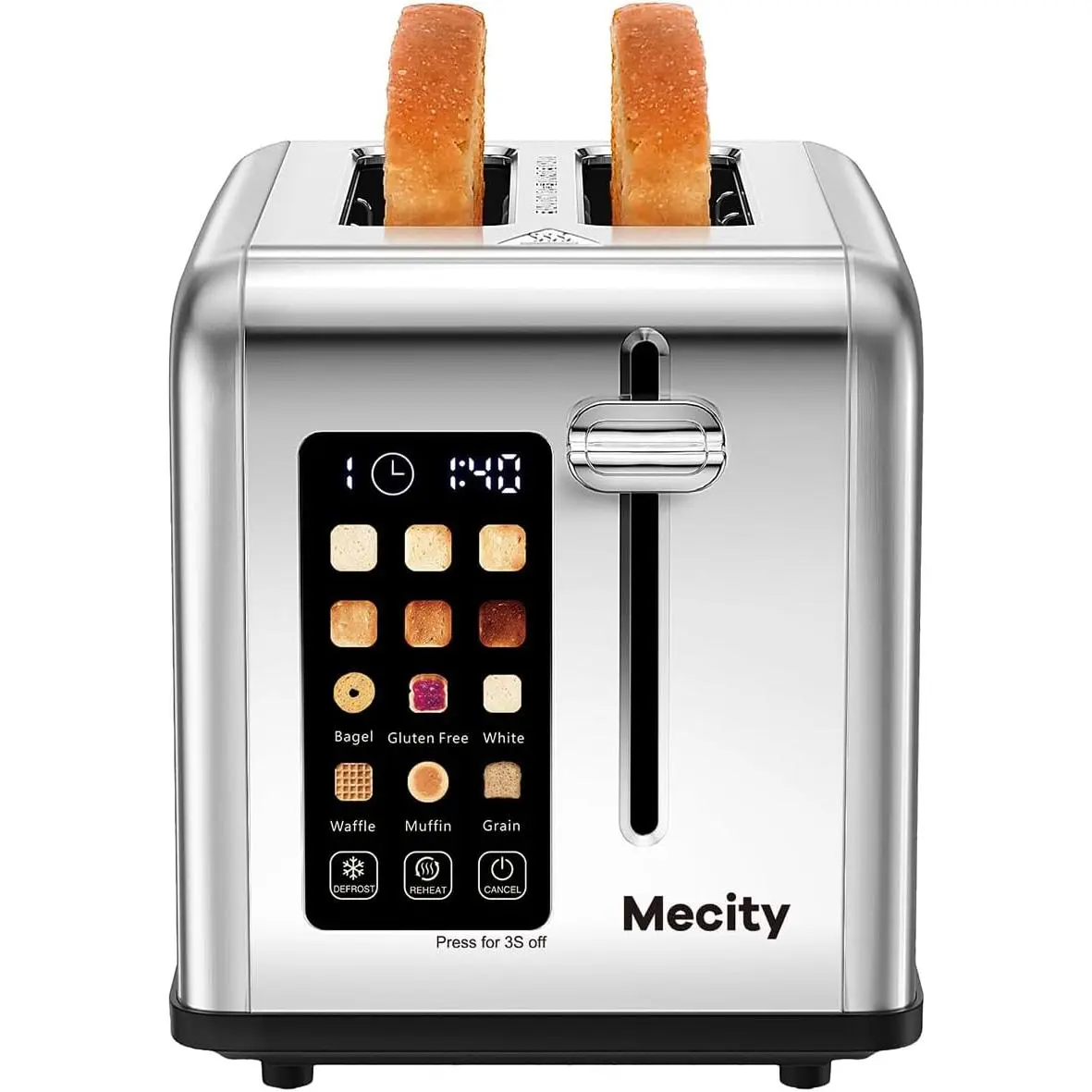 2-Slice Stainless Steel Smart Toaster with Touch Sensor Control, 1.5" Slotted, 10x6 in, Timer, Defrost, Reheat, Bagel Functions, 120V 825W for Muffins, Home Cooks