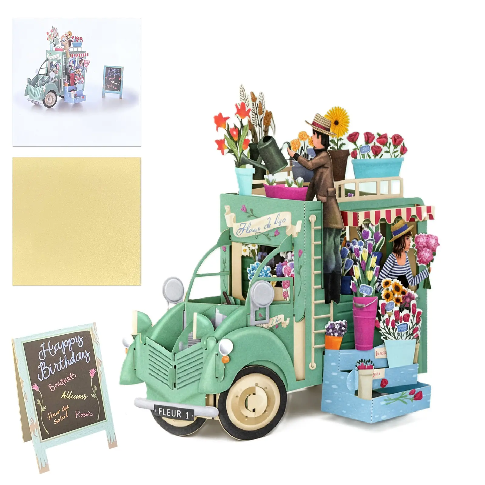 Birthday Card - 3D Pop Up Car of Flower Greeting Card - Happy Anniversary Birthday Invitation Card
